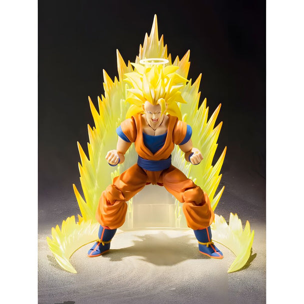 Figurine Son Goku Super Saiyan 3 SH Figuarts 16cm en position dynamique avec cheveux dorés caractéristiques
