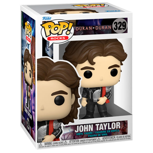 Figurine Funko POP Rocks de John Taylor du groupe Duran Duran en vinyle, hauteur 9 cm, présentée dans sa boîte cadeau officielle