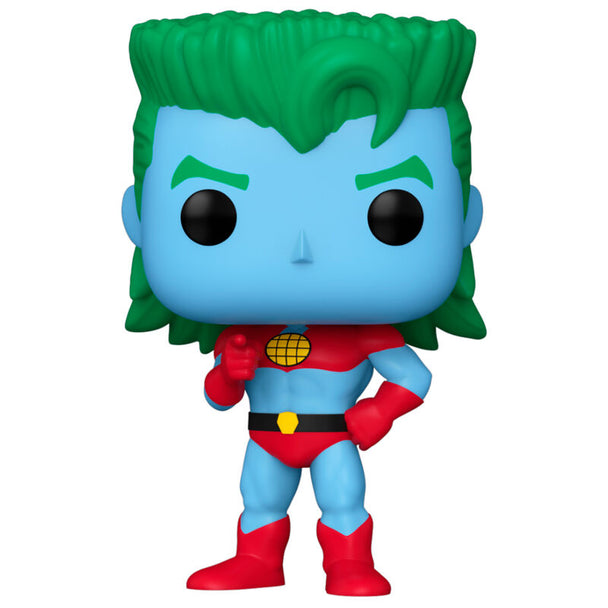 Vue rapprochée de la figurine POP Captain Planet FUNKO montrant les détails colorés et le design unique
