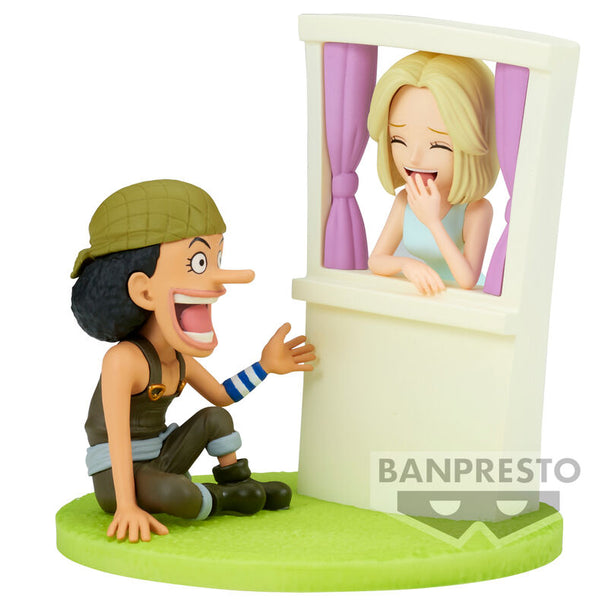 Figurine One Piece Usopp & Kaya Log Stories vue de face avec détails précis et couleurs vives