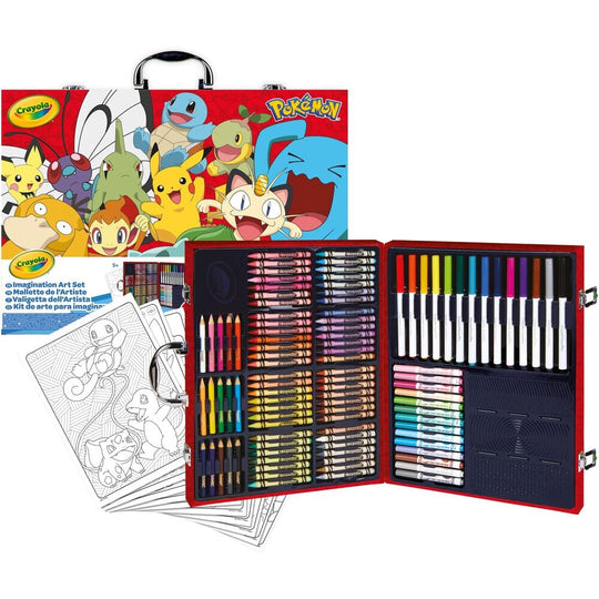 Mallette Crayola Pokemon fermée avec illustrations de personnages Pokemon sur le dessus