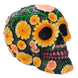 Vue arrière de la figurine Margaritas Crâne 11 cm avec motifs traditionnels mexicains