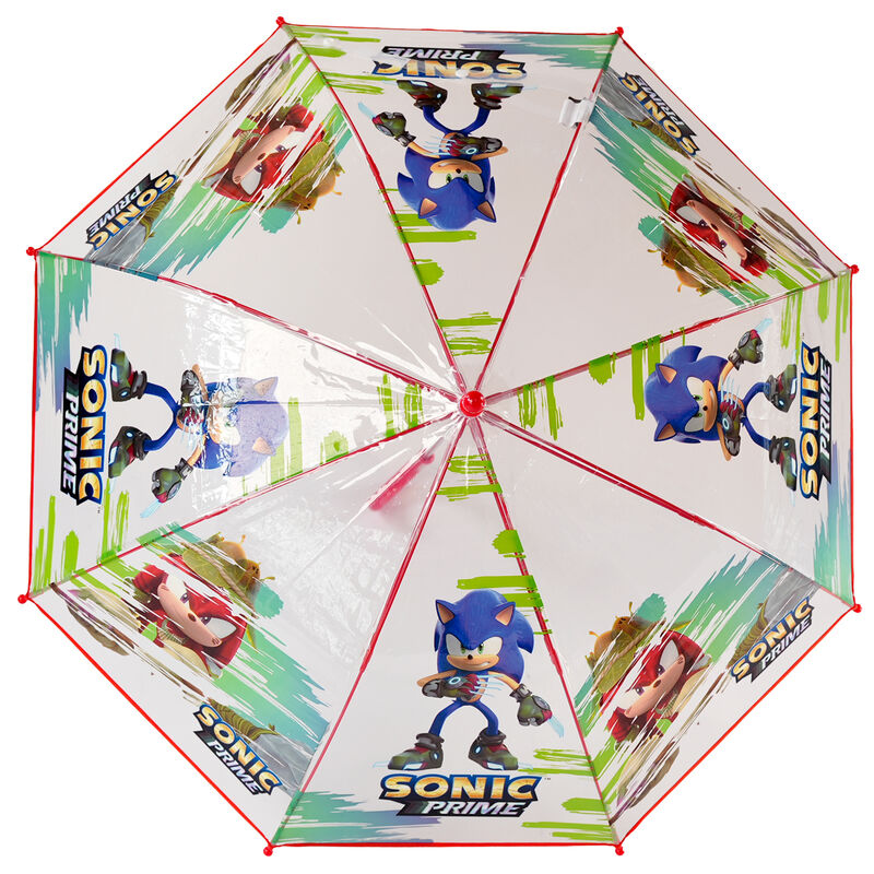 Détail du design original Sonic the Hedgehog sur le parapluie transparent pour enfants