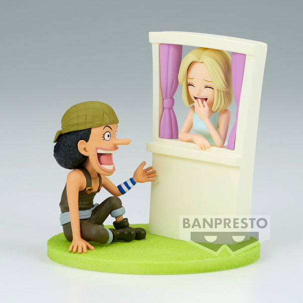 Profil latéral de la figurine Usopp & Kaya Log Stories BANPRESTO montrant la finesse des traits