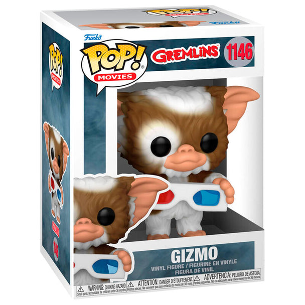 Figurine Funko POP de Gizmo des Gremlins avec lunettes 3D, vue de face dans sa boîte vitrine de 9 cm
