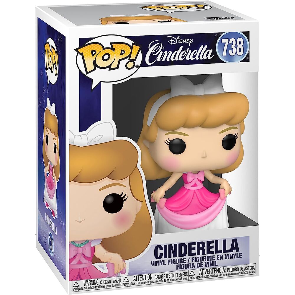 Détail de la figurine Funko POP Cendrillon en robe rose, montrant les couleurs vives et le design fidèle