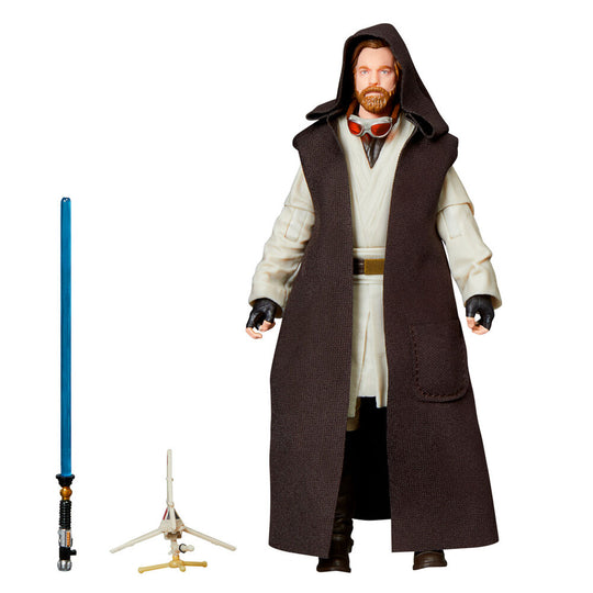 Figurine Obi-Wan Kenobi Black Series 15cm vue de face avec sabre laser activé