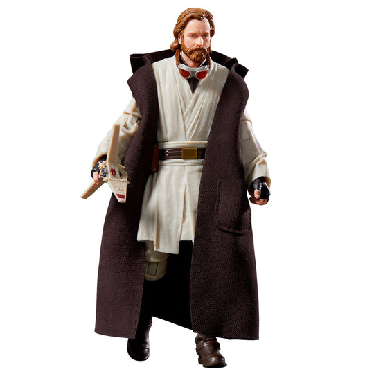 Figurine Obi-Wan Kenobi Black Series posée sur un socle d'exposition noir