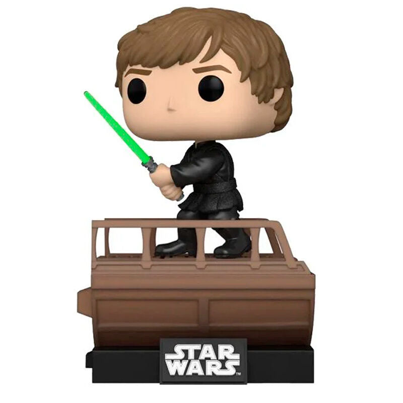 Vue rapprochée de la figurine POP Deluxe Luke Skywalker exclusive montrant les détails soignés et la finition de haute qualité.