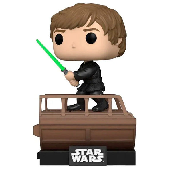 Vue rapprochée de la figurine POP Deluxe Luke Skywalker exclusive montrant les détails soignés et la finition de haute qualité.