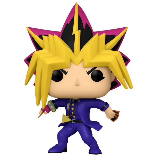 Vue rapprochée de la figurine Funko POP Yami Yugi avec détails précis du costume et des couleurs vives.