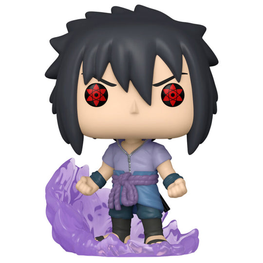 Figurine Funko POP Sasuke Uchiha Naruto Shippuden en vinyle, vue de côté montrant les détails du costume et de la coiffure