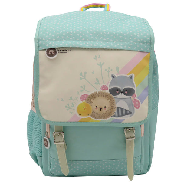 Sac à dos enfant Kawanimals Forest 40cm vue de face avec motifs forêt colorés
