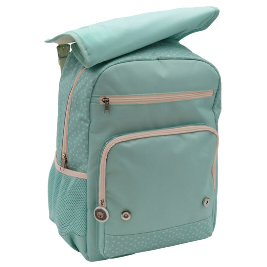Sac à dos Kawanimals Forest posé sur une table avec accessoires scolaires à côté