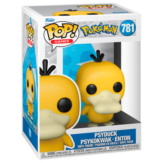 Figurine Funko POP Psyduck Pokémon en vinyle de 9 cm dans sa boîte vitrine transparente.