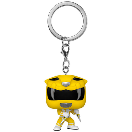 Porte-clés Pocket POP Funko Power Rangers Jaune édition 30e anniversaire vu de face avec détails colorés