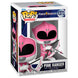Vue rapprochée de la figurine POP FUNKO Pink Ranger Power Rangers 30e anniversaire montrant les détails colorés et le design soigné