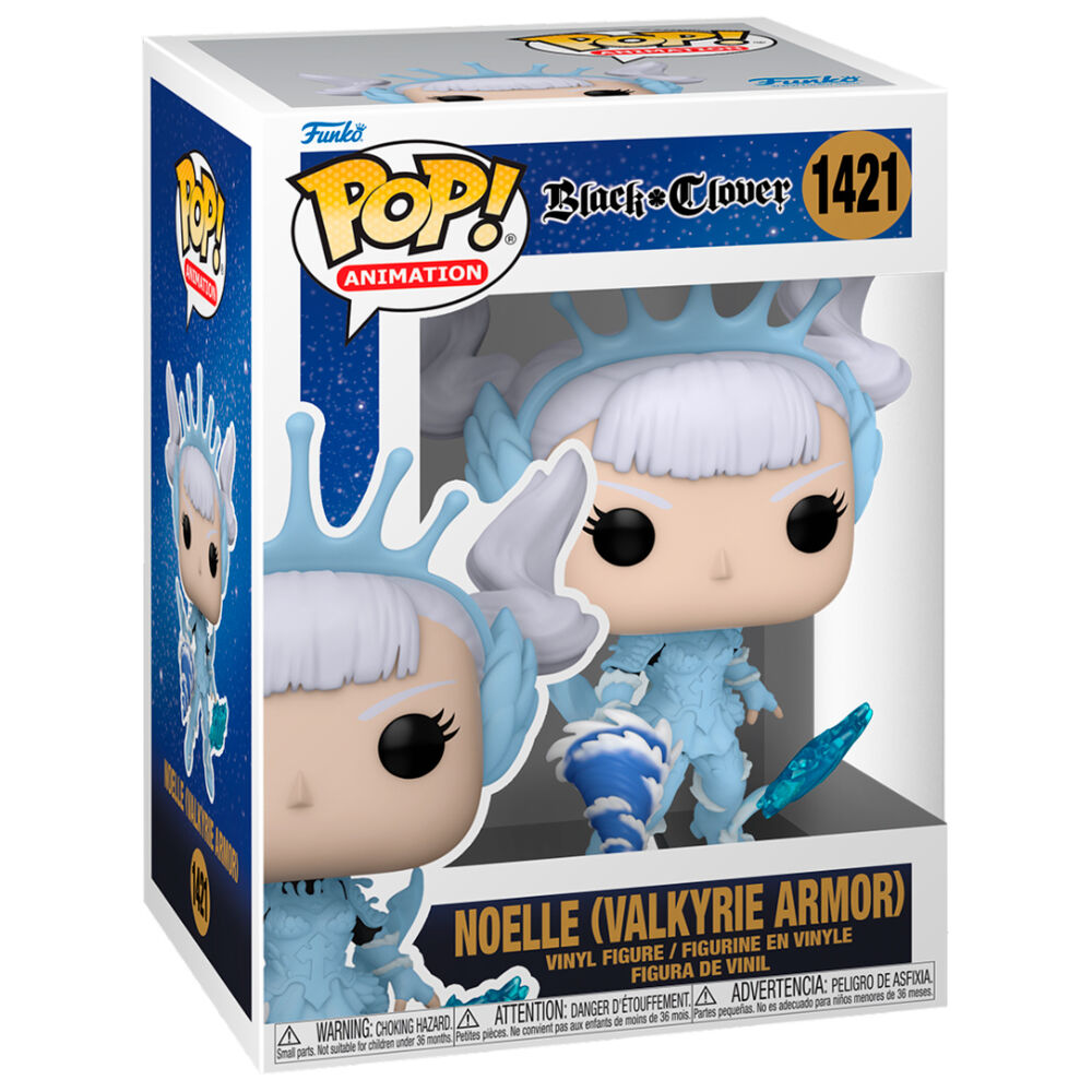 Détail de la figurine Funko POP Noelle Valkyrie en armure, mettant en valeur les couleurs et le design fidèle au personnage