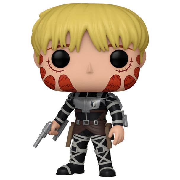 Figurine Funko POP Armin Arlelt Chase en vinyle de 9 cm issue d'Attack on Titan, présentée dans sa boîte fenêtre collector.