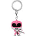 Porte-clés FUNKO Pocket POP Pink Ranger anniversaire 30 ans Power Rangers présenté sur fond blanc montrant ses dimensions compactes