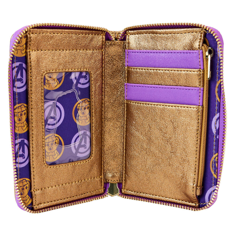 Fermeture éclair brillante en métal doré du portefeuille Marvel Thanos Loungefly