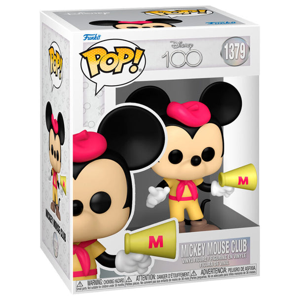Figurine Funko POP Mickey Mouse édition 100e anniversaire Disney, en vinyle, vue de face dans sa boîte vitrée.