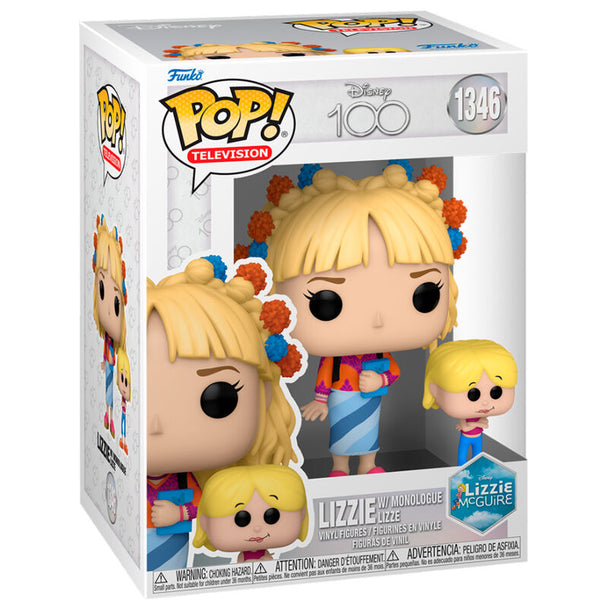 Figurine Funko POP Lizzie McGuire de 9 cm en vinyle, édition Disney 100th Anniversary, présentée dans sa boîte fenêtre.