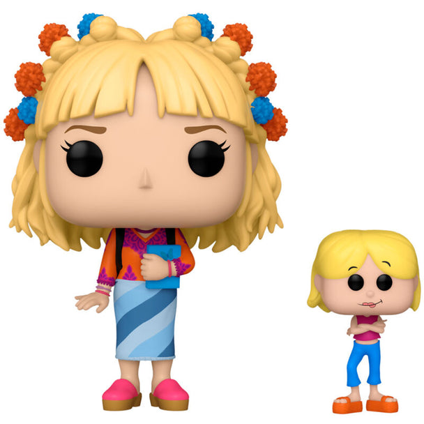 Vue rapprochée de la figurine Funko POP Lizzie McGuire avec détails colorés et boîte collector Disney 100th Anniversary.
