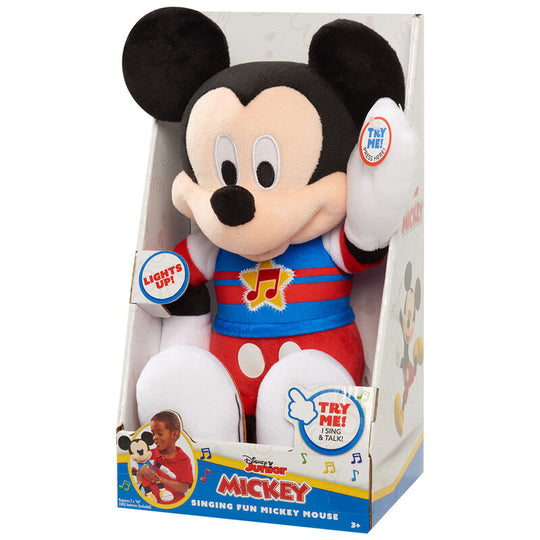 Peluche Mickey Mouse sonore de 30 cm avec design Disney Junior, vue de face sur fond blanc