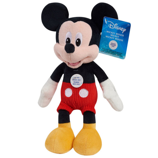 Détail de la peluche Disney sonore de 25 cm montrant la texture douce et les finitions soignées