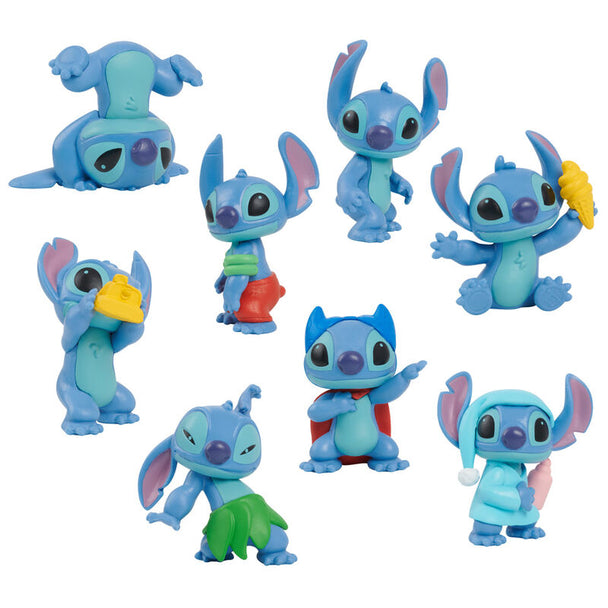 Figurines Stitch de 5cm par JUST PLAY, montrant les différentes poses et expressions du personnage