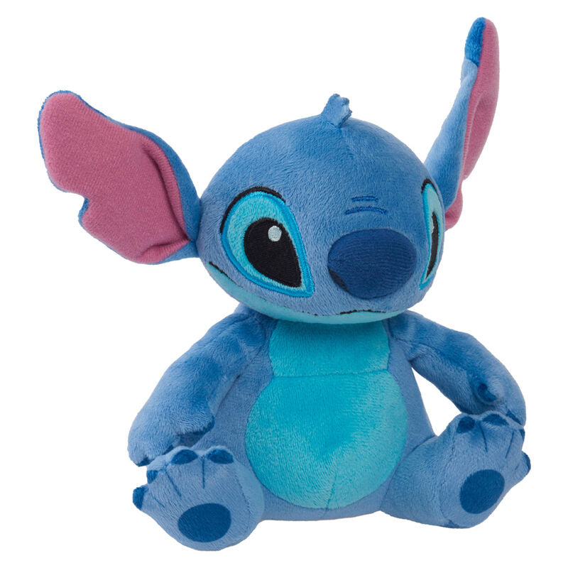 Peluche Stitch Disney en position assise avec étiquette de la marque JUST PLAY visible