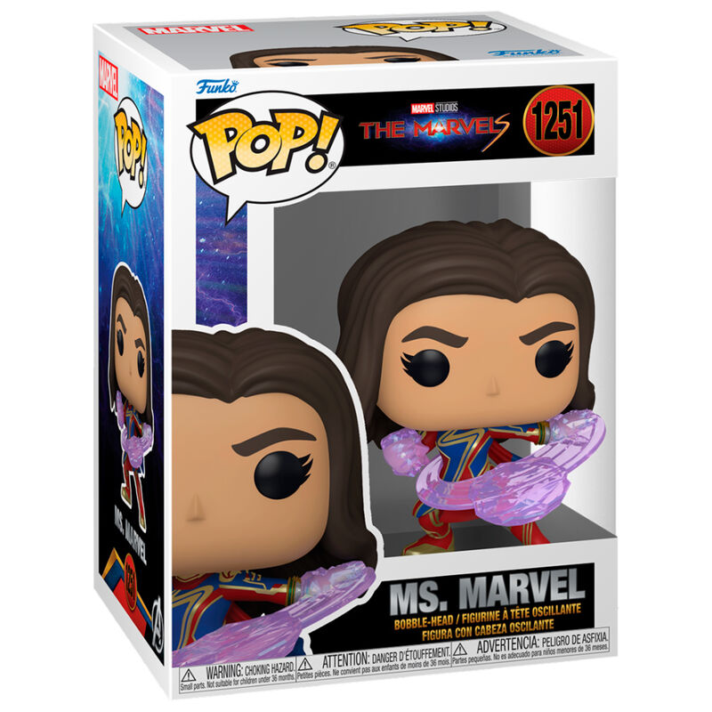 Boîte vitrine transparente contenant la figurine Funko POP Ms Marvel, idéale pour collection