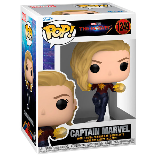 Vue rapprochée de la figurine Funko POP Captain Marvel MarvelS montrant les détails du costume et du visage