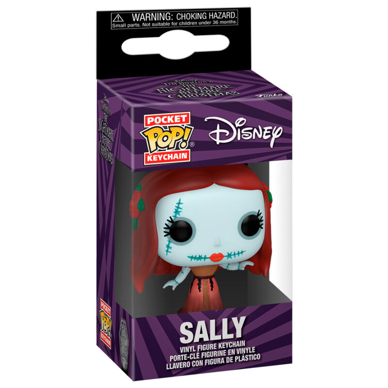 Porte-clés Funko Pocket POP Sally Nightmare Before Christmas édition 30e anniversaire présenté sur fond blanc