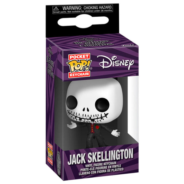 Vue rapprochée du porte-clés Jack Skellington Funko Pocket POP avec détails soignés et couleurs vives