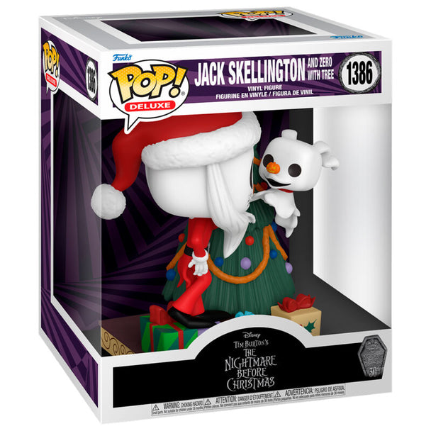 Figurine POP Deluxe FUNKO de Jack Skellington avec son compagnon Zero, édition 30e anniversaire Nightmare Before Christmas, vue de face détaillée
