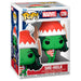 Détail de la figurine Funko POP She-Hulk Marvel Holiday montrant les couleurs et le design festif
