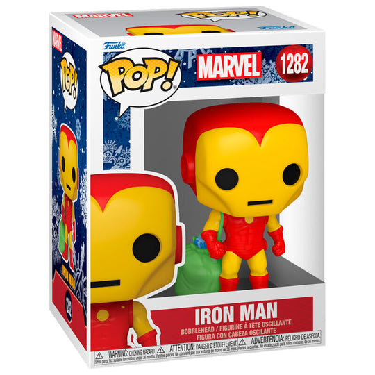 Coffret cadeau Funko POP Iron Man Marvel Holiday avec figurine en vinyle de 9 cm visible à travers la fenêtre