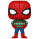 Figurine Funko POP Spiderman Holiday de 9 cm vue de face dans sa boîte cadeau à fenêtre transparente