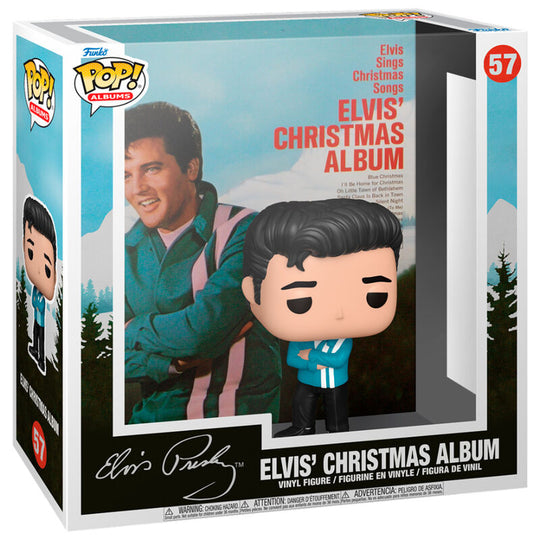 Figurine FUNKO POP Elvis Christmas représentant Elvis Presley en tenue de Noël avec un micro sur fond blanc