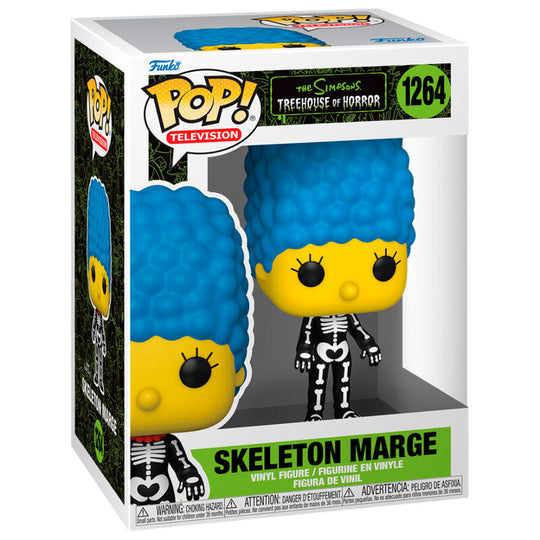 Vue rapprochée de la figurine Funko POP Marge Simpson squelette montrant les détails du vinyle et la boîte collector