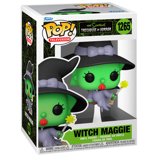Vue rapprochée de la figurine Witch Maggie des Simpsons Funko POP montrant les détails colorés