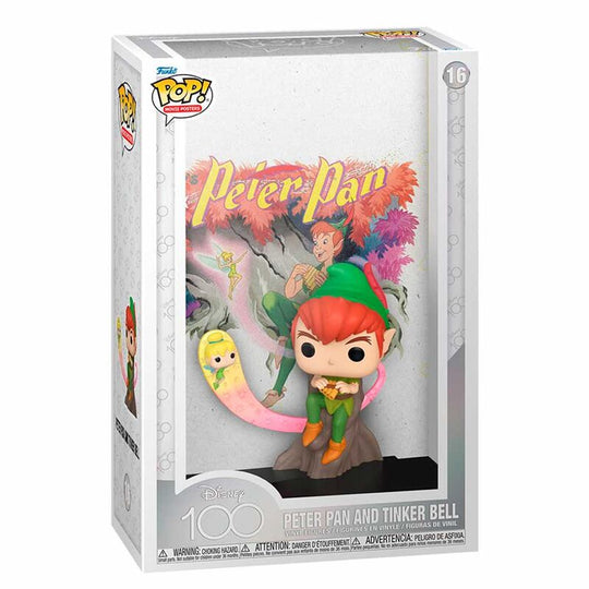 Vue latérale de la figurine POP Disney Peter Pan et Clochette, montrant les détails colorés et le design soigné