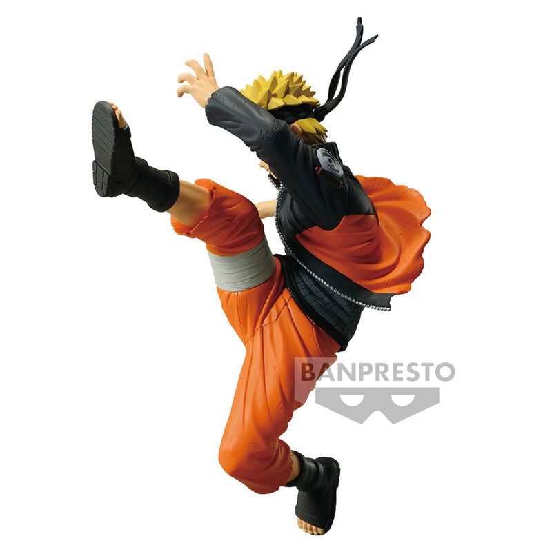 Vue arrière de la figurine Naruto Uzumaki 14cm BANPRESTO avec mise en valeur des accessoires et finitions
