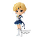 Zoom sur le visage expressif et les yeux détaillés de la figurine Sailor Uranus Q posket 14 cm