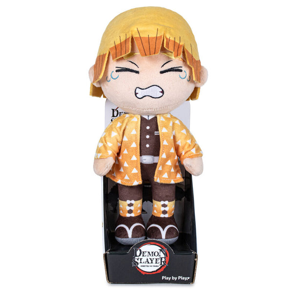 Zoom sur la peluche Zenitsu Agatsuma Demon Slayer, montrant la qualité des matériaux et la finition SELECTA VISION.