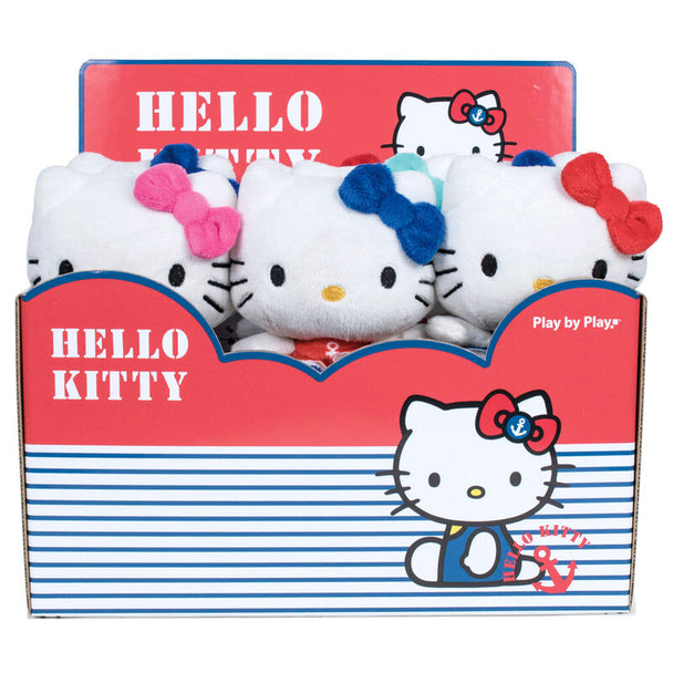 Peluche Hello Kitty SANRIO assortie de 12cm vue de face avec détails colorés et texture douce.