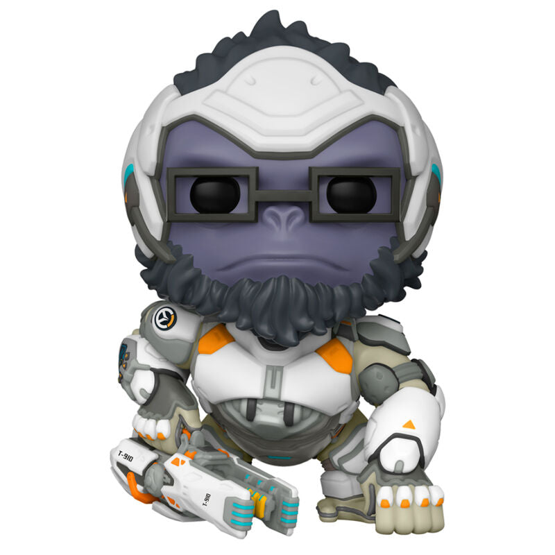 Vue rapprochée de la figurine Winston Funko POP avec détails précis et boîte collector transparente