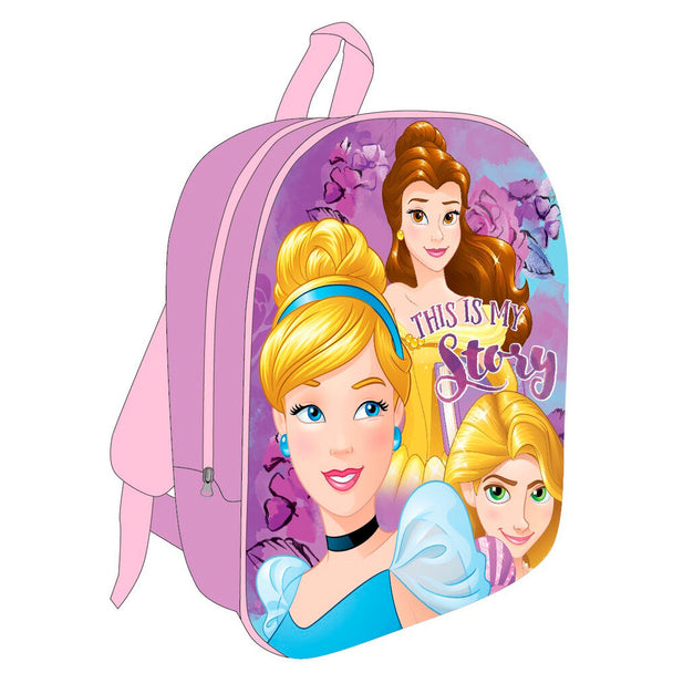 Sac à dos 3D Disney Princesses de 30 cm avec motifs colorés et design enfantin.